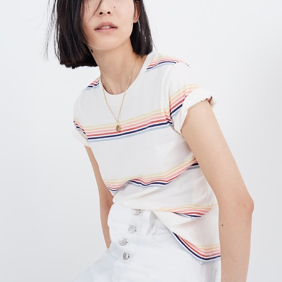 rainbow stripe madewell tee! - Picture 1 of 4